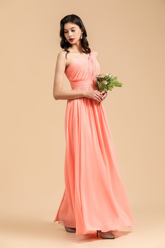 Stunning One-Shoulder Sleeveless Floor-Length Chiffon A-Line Bridesmaid Dresses with Ruffles