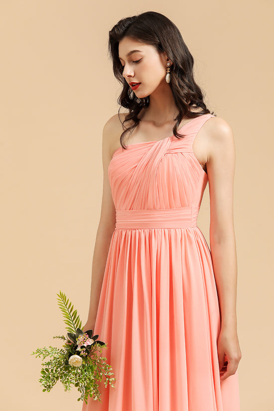 Stunning One-Shoulder Sleeveless Floor-Length Chiffon A-Line Bridesmaid Dresses with Ruffles