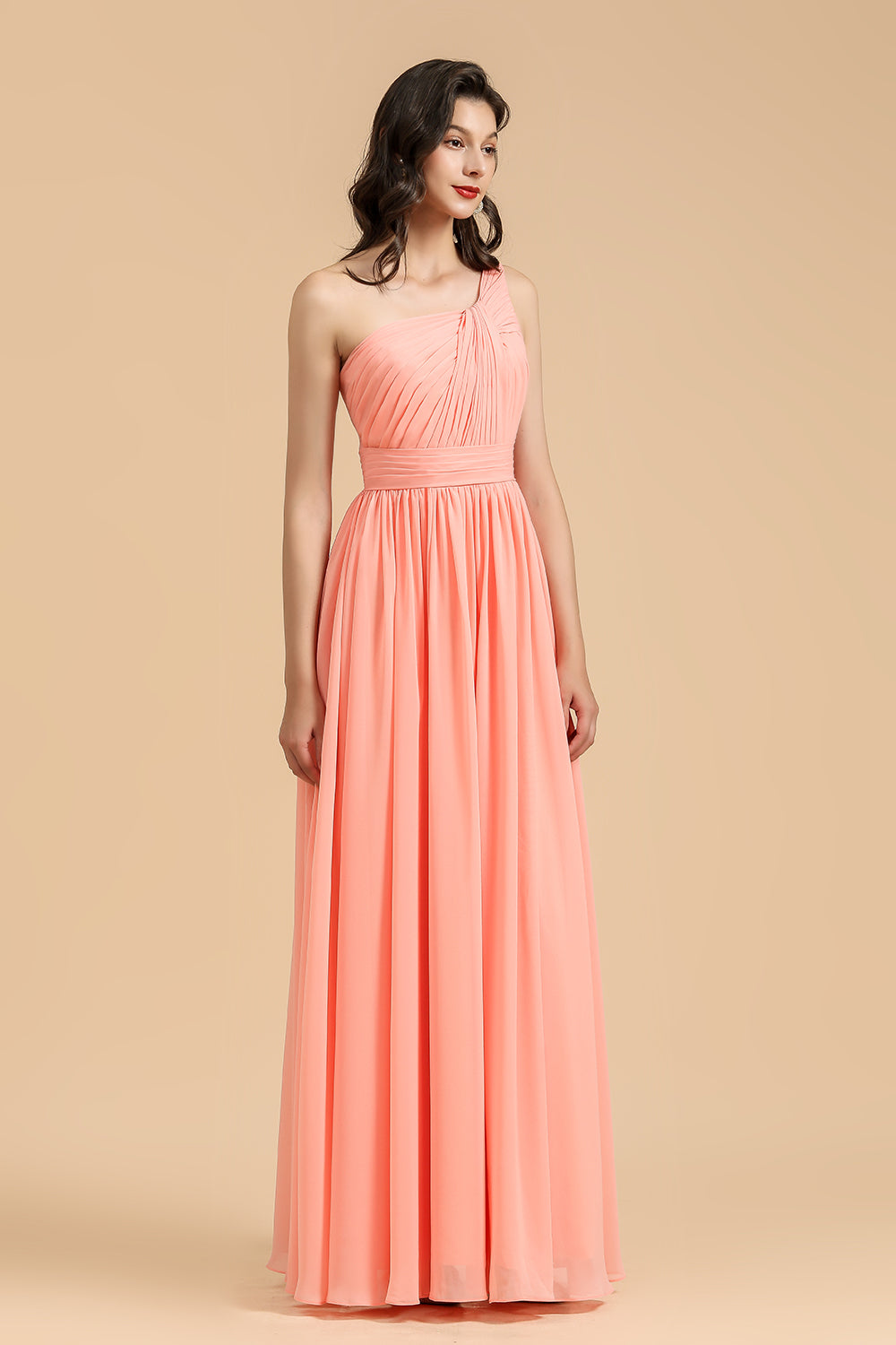 Stunning One-Shoulder Sleeveless Floor-Length Chiffon A-Line Bridesmaid Dresses with Ruffles