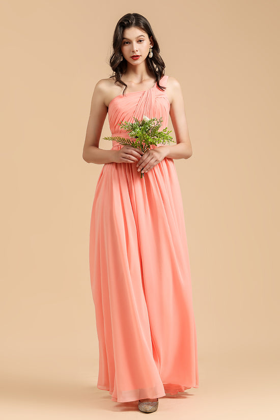 Stunning One-Shoulder Sleeveless Floor-Length Chiffon A-Line Bridesmaid Dresses with Ruffles