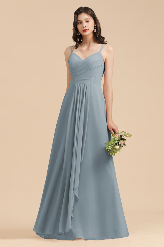 Gorgeous A-Line Spaghetti Straps Sleeveless Floor-Length Chiffon Bridesmaid Dresses