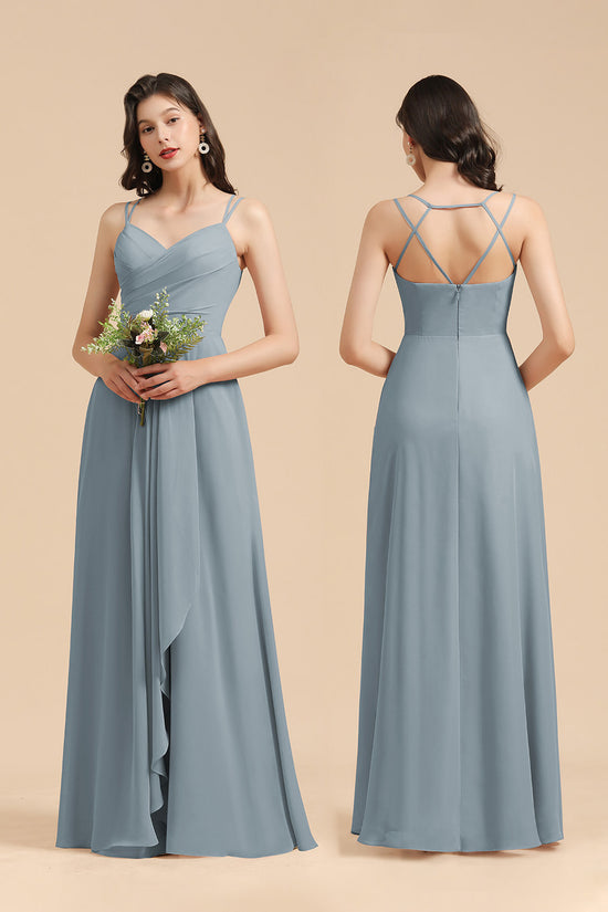 Gorgeous A-Line Spaghetti Straps Sleeveless Floor-Length Chiffon Bridesmaid Dresses