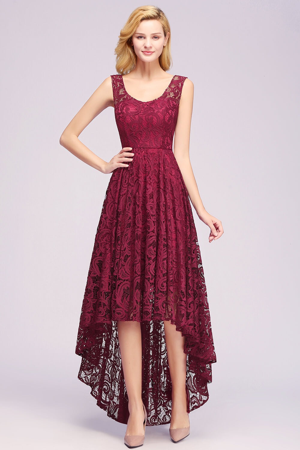 Gorgeous Lace Scoop Sleeveless Prom Party Dress