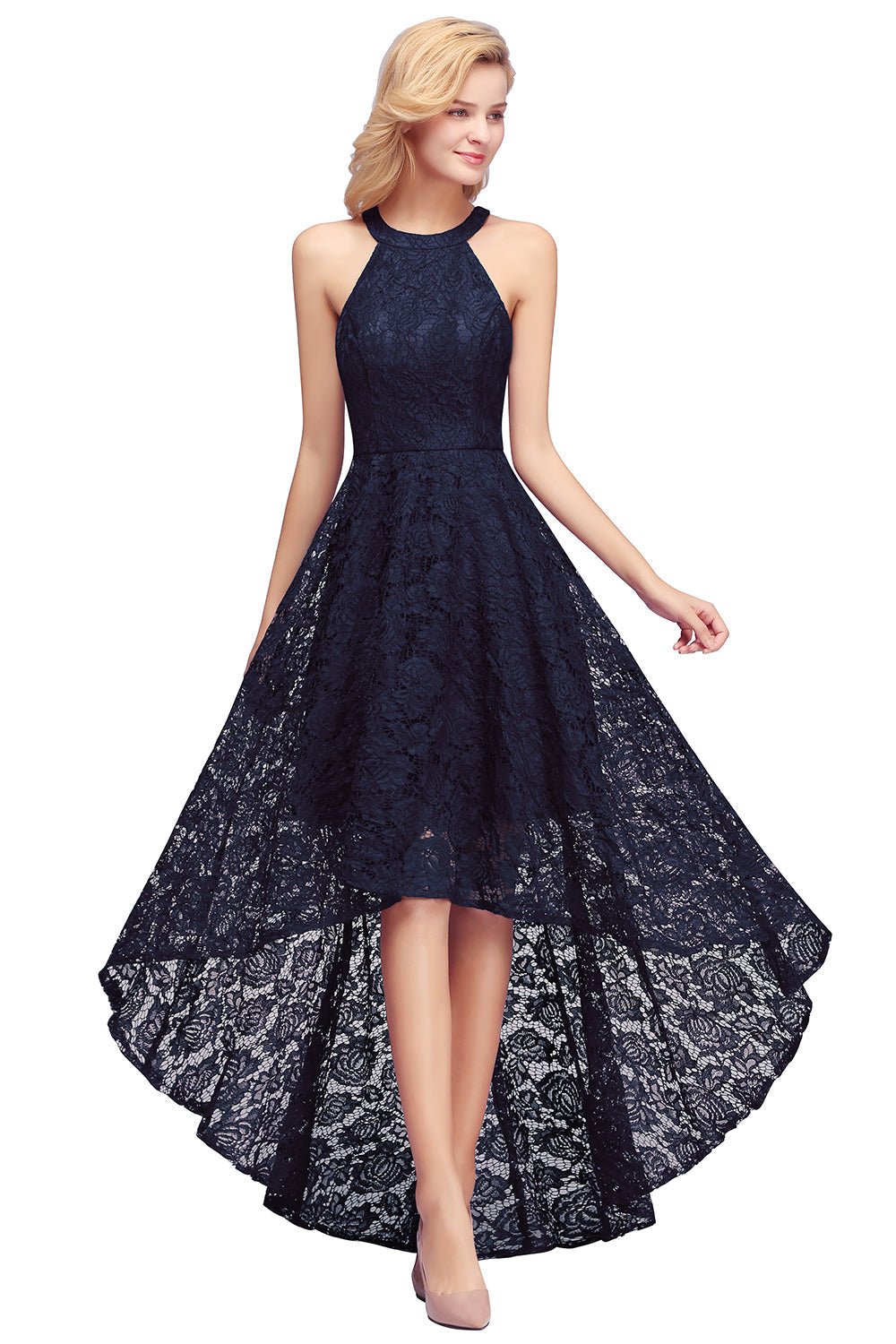 Vintage Sleeveless Scoop Lace Hi-Lo Prom Dress Online