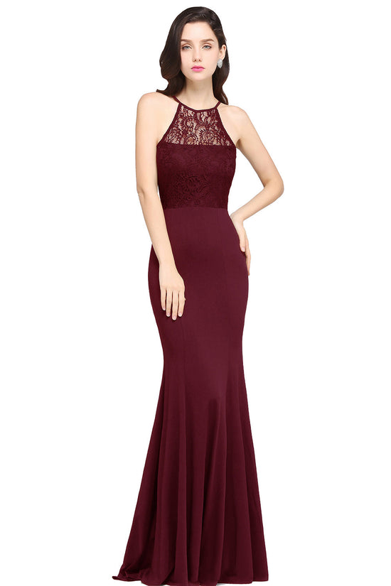 Luxurious Halter Lace Sleeveless Mermaid Prom Long Dress Online