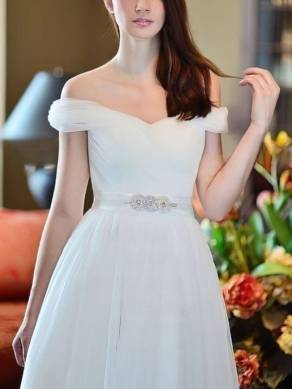 Off-the-shoulder Ball Gown Wedding Dress with Tulle & Beading