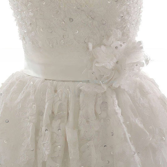 One Shoulder Tulle Ball Gown Wedding Dress With Appliques Lace