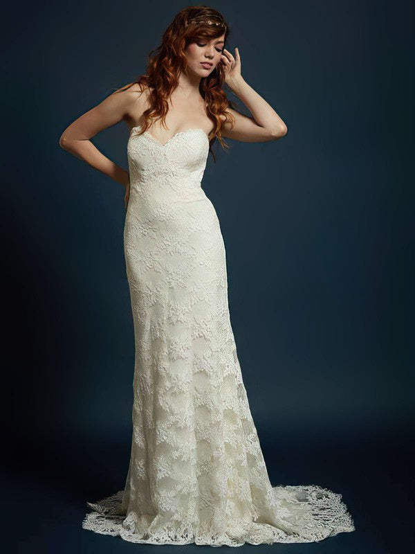 Mermaid Sweetheart Lace Wedding Dresses with Trumpet Sweep Train