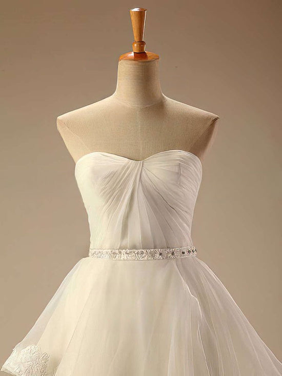 Ball Gown Sweetheart Tulle Chapel Train Wedding Dress with Beading