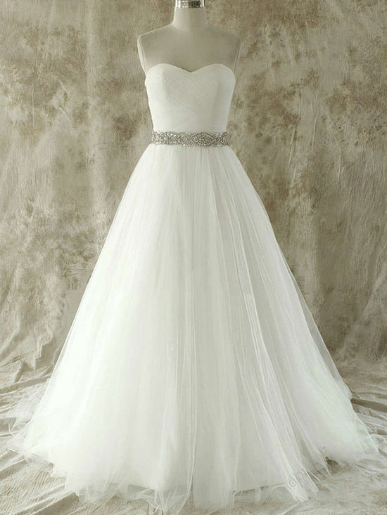 Beading Sweetheart Tulle Ball Gown Wedding Dress with Court Train