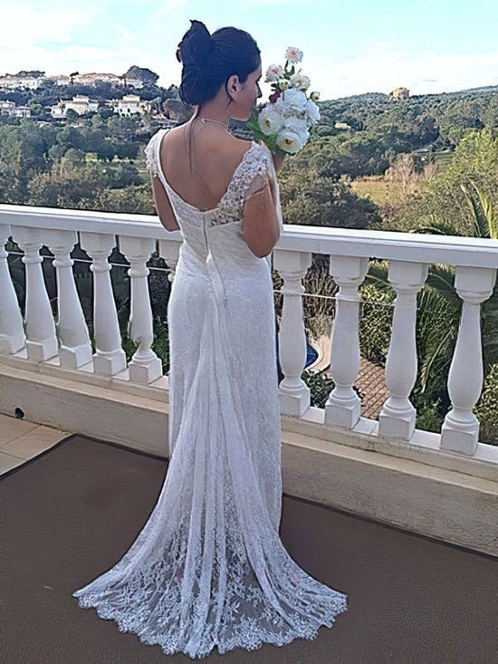 Gorgeous Off-The-Shoulder Trumpet/Mermaid Lace Watteau Train Wedding Dress With Sashes/Ribbons