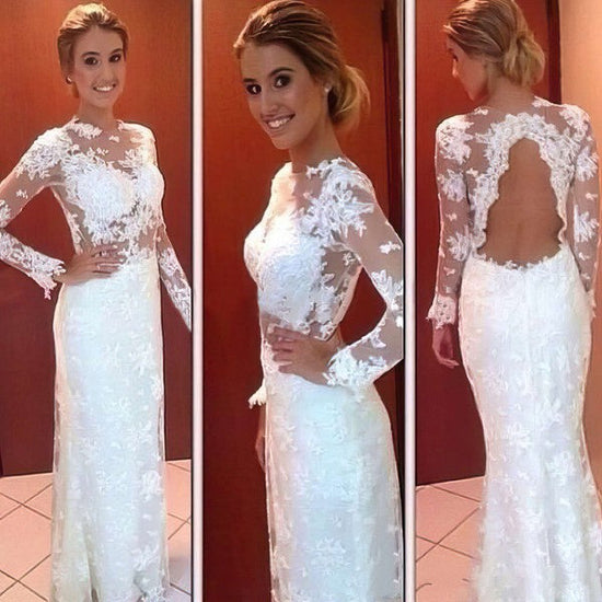 Elegant Sheath Column Illusion Wedding Dress with Appliques Lace