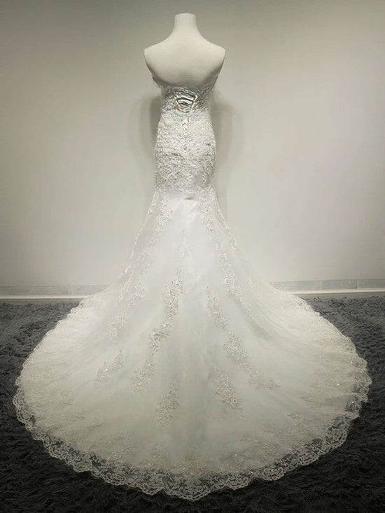 Mermaid Sweetheart Tulle Wedding Dress with Appliques Lace