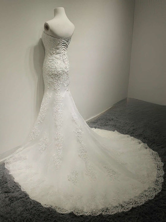 Mermaid Sweetheart Tulle Wedding Dress with Appliques Lace