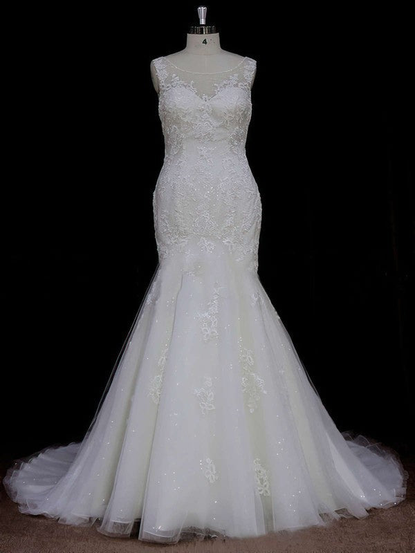 Beautiful Trumpet/Mermaid Wedding Dress with Beaded Illusion Tulle Sweep Train