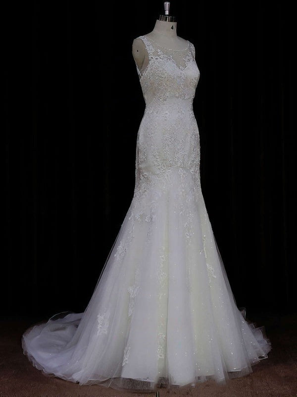 Beautiful Trumpet/Mermaid Wedding Dress with Beaded Illusion Tulle Sweep Train