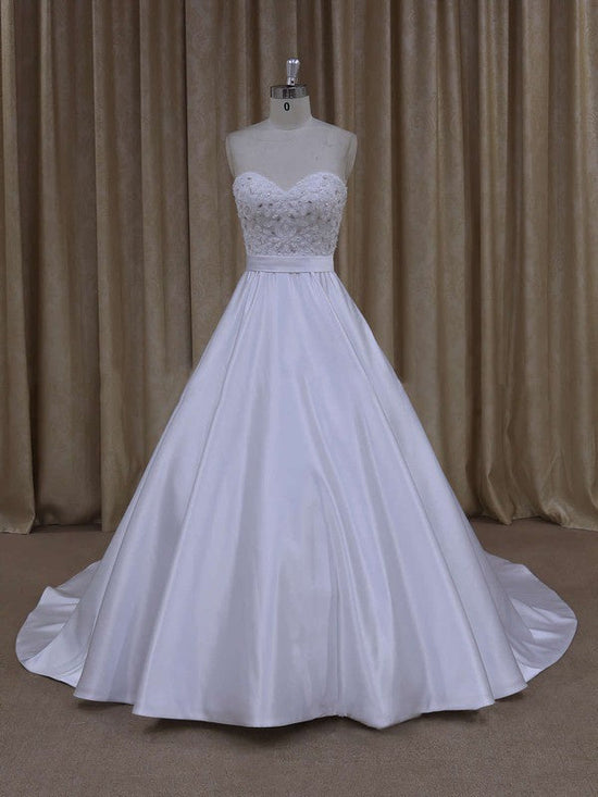 Ball Gown Sweetheart Satin Court Train Wedding Dress With Beading