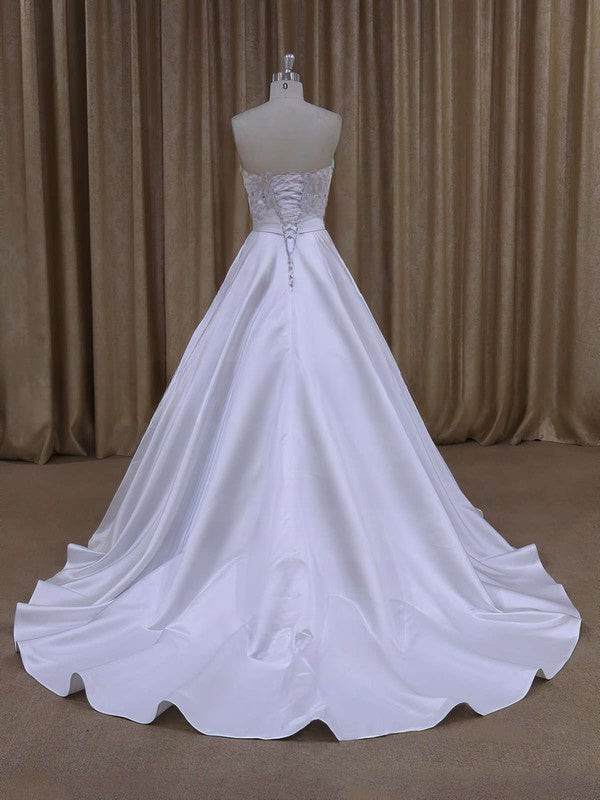 Ball Gown Sweetheart Satin Court Train Wedding Dress With Beading