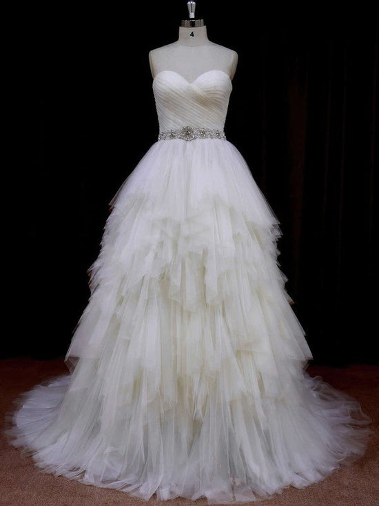 Gorgeous Sweetheart Ball Gown Wedding Dress with Tiered Tulle Court Train