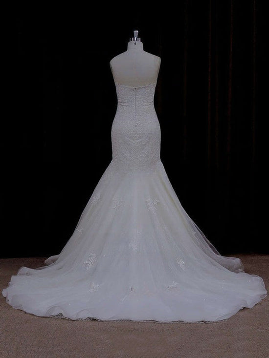 Mermaid Sweetheart Tulle Wedding Dresses with Appliques Lace