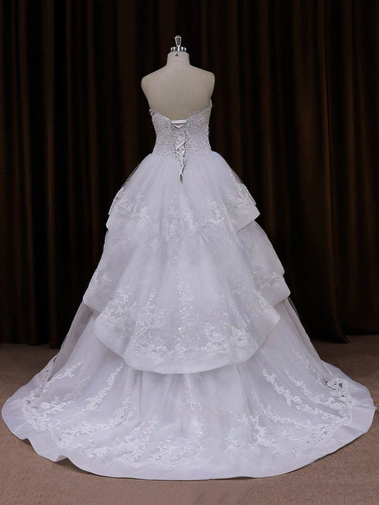 Tiered Sweetheart Tulle Ball Gown Wedding Dress with Sweep Train