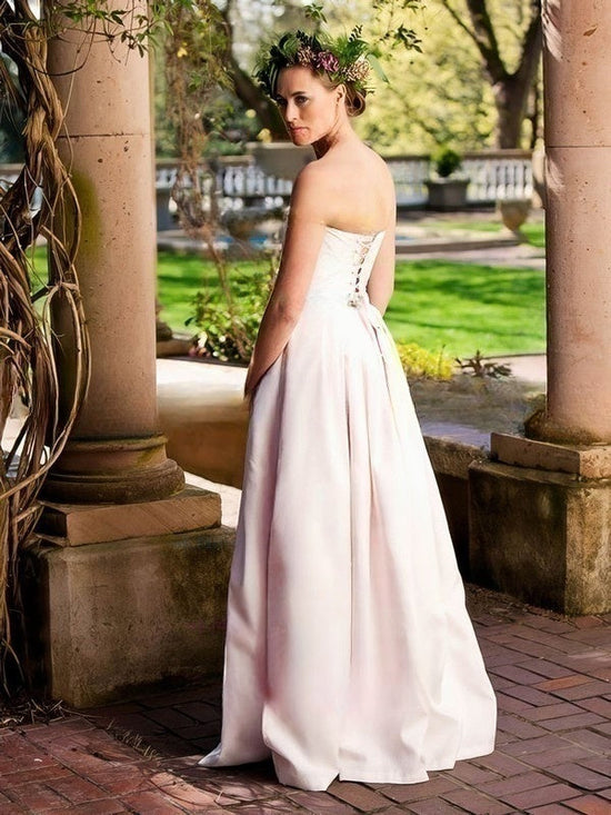 A-Line Straight Satin Floor-Length Wedding Dress with Ruffles