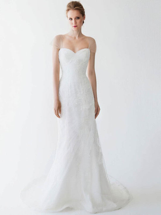 Mermaid Sweetheart Tulle Sweep Train Wedding Dress with Appliques Lace