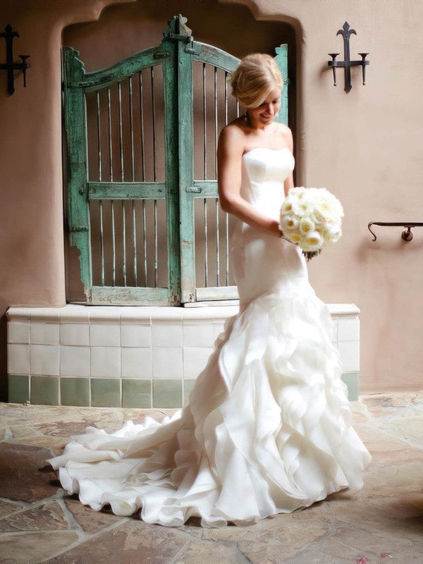 Trumpet/Mermaid Organza Wedding Dress with Straight Sweep Train & Cascading Ruffles