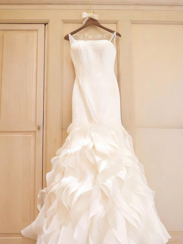 Trumpet/Mermaid Organza Wedding Dress with Straight Sweep Train & Cascading Ruffles