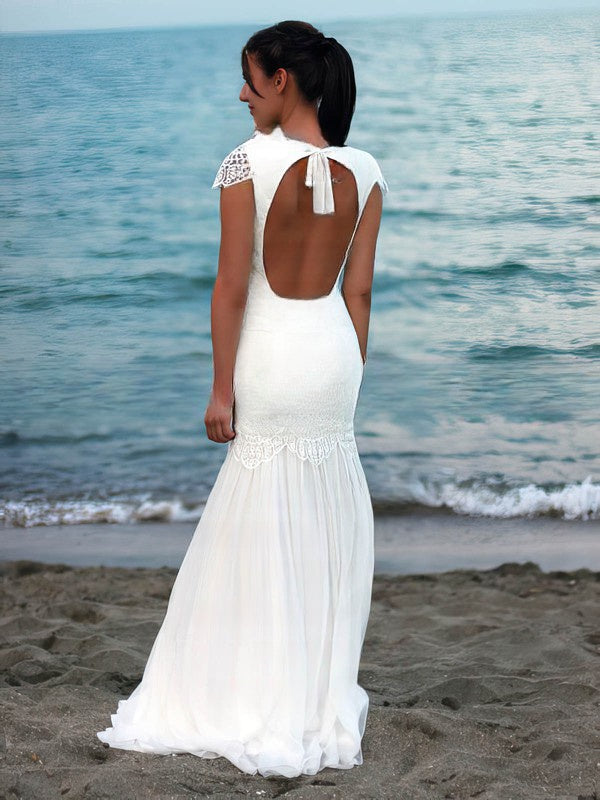 Gorgeous Trumpet/Mermaid Scoop Neck Chiffon Floor-length Wedding Dress with Lace