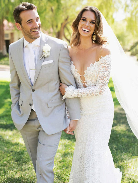 Lace Off-the-shoulder Trumpet/Mermaid Wedding Dress with Sweep Train