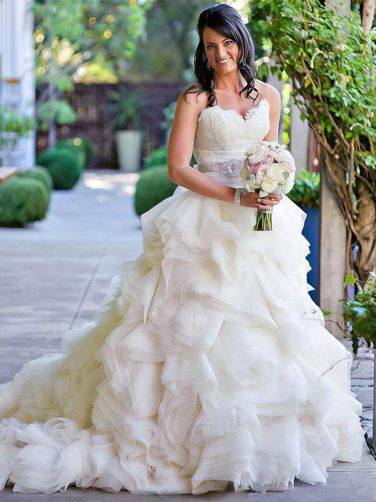 A-line Sweetheart Organza Court Train Wedding Dress with Tiered