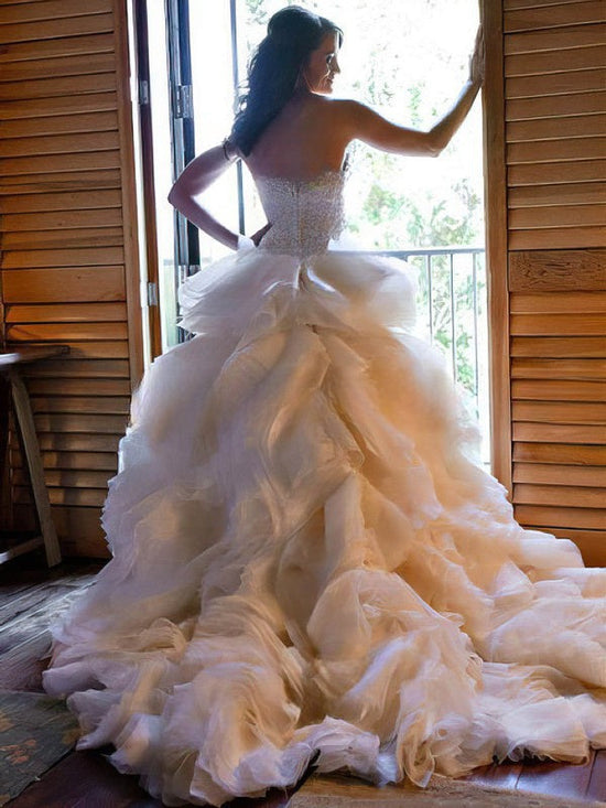 A-line Sweetheart Organza Court Train Wedding Dress with Tiered