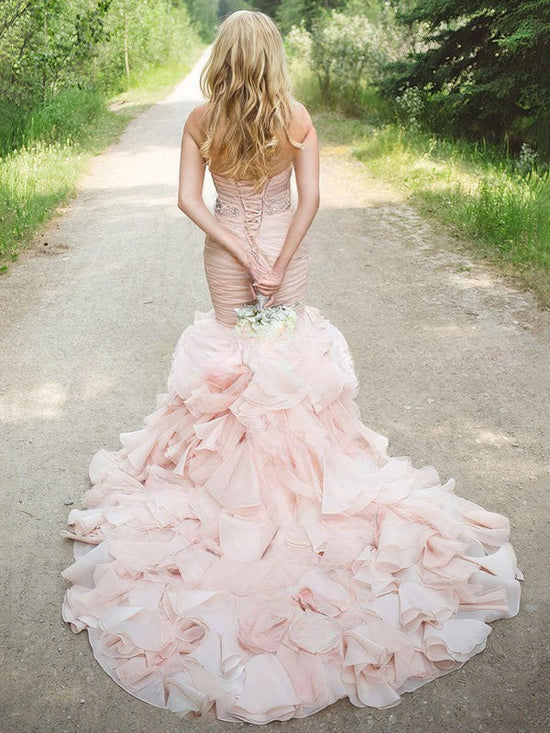 Mermaid Sweetheart Organza Court Train Wedding Dress With Cascading Ruffles