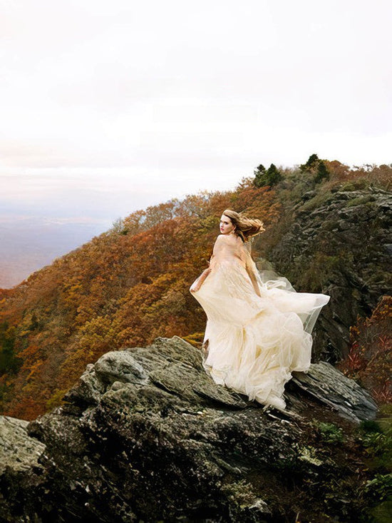 Gorgeous Ball Gown Illusion Tulle Wedding Dress with Appliques Lace and Sweep Train