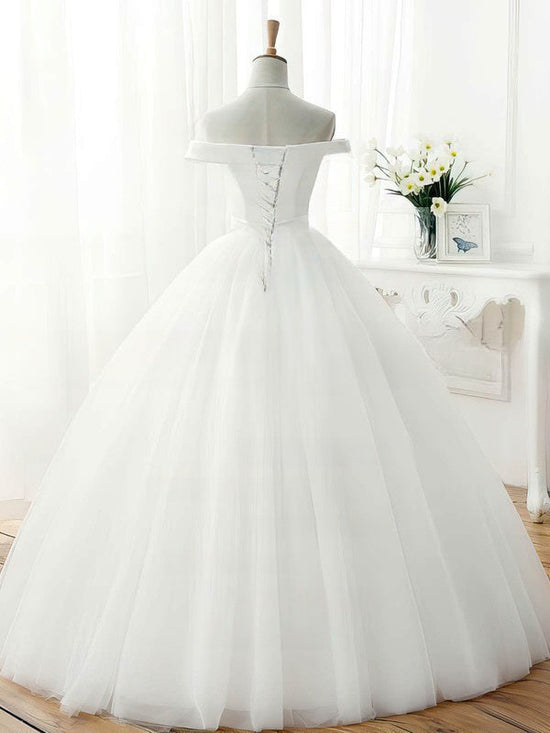 Off-the-shoulder Tulle Ball Gown Wedding Dress With Sashes / Ribbons