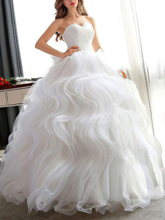 Look Like a Princess in Sweetheart Organza Ball Gown Wedding Dress With Cascading Ruffles
