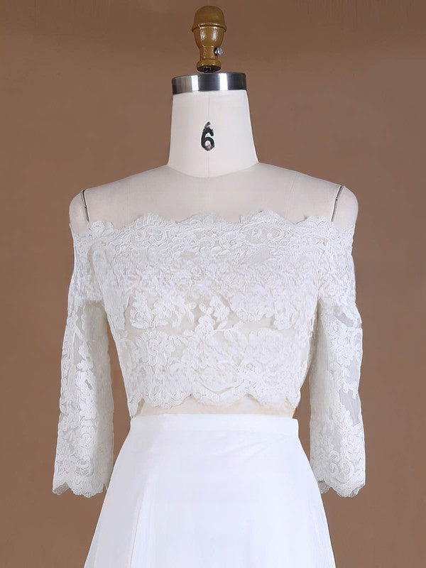 A-line Chiffon Wedding Dress with Off-the-shoulder and Appliques Lace