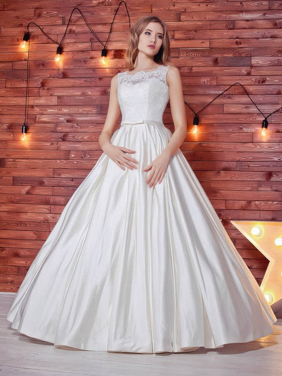 Elegant Lace Satin Ball Gown Wedding Dress with Sashes/Ribbons