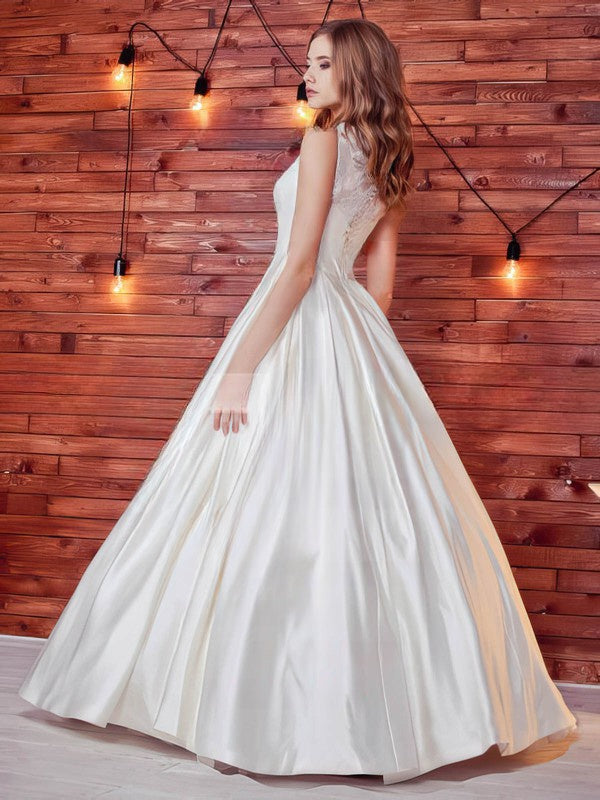 Elegant Lace Satin Ball Gown Wedding Dress with Sashes/Ribbons