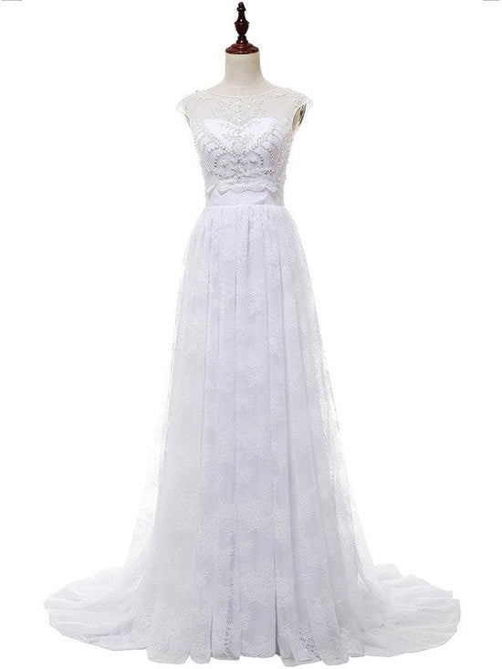 A-Line Sweetheart Lace Sweep Train Wedding Dress With Appliques Lace