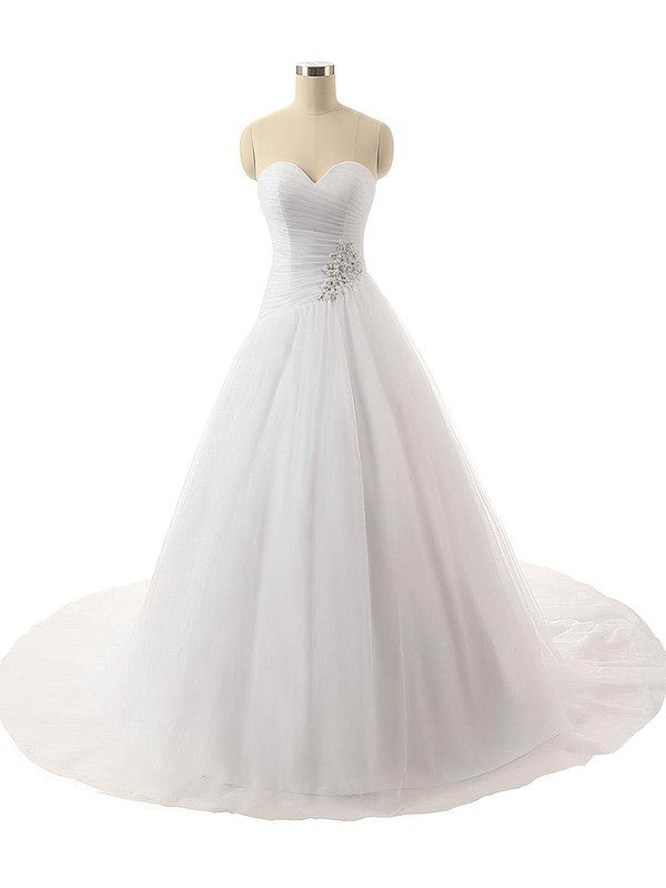 Ball Gown Sweetheart Tulle Sweep Train Wedding Dress with Sequins