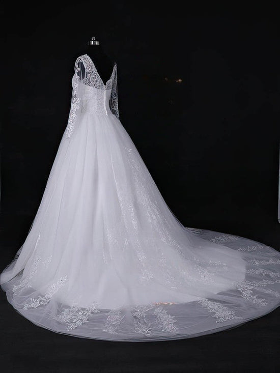 Illusion Tulle Court Train Wedding Dress with Sequins - Ball Gown