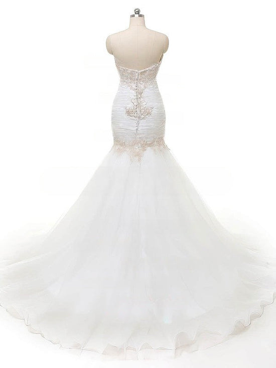 Organza Sweetheart Trumpet/Mermaid Wedding Dress with Appliques Lace and Sweep Train