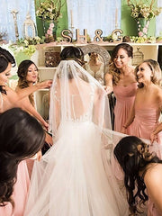 A-line Illusion Tulle Wedding Dress With Appliques Lace and Sweep Train