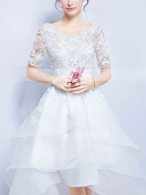 A-Line Illusion Organza Asymmetrical Wedding Dresses With Tiered Skirt