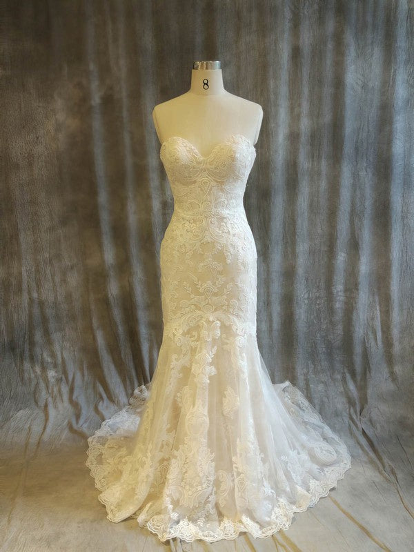 Mermaid Sweetheart Tulle Wedding Dresses with Appliques Lace