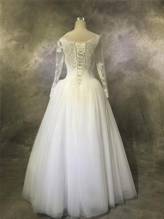 Illusion Tulle Floor-length Wedding Dress With Appliques Lace for Ball Gown