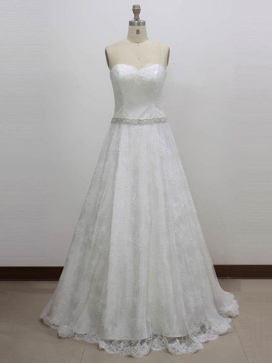 Ball Gown Sweetheart Lace Sweep Train Wedding Dress with Sashes/Ribbons