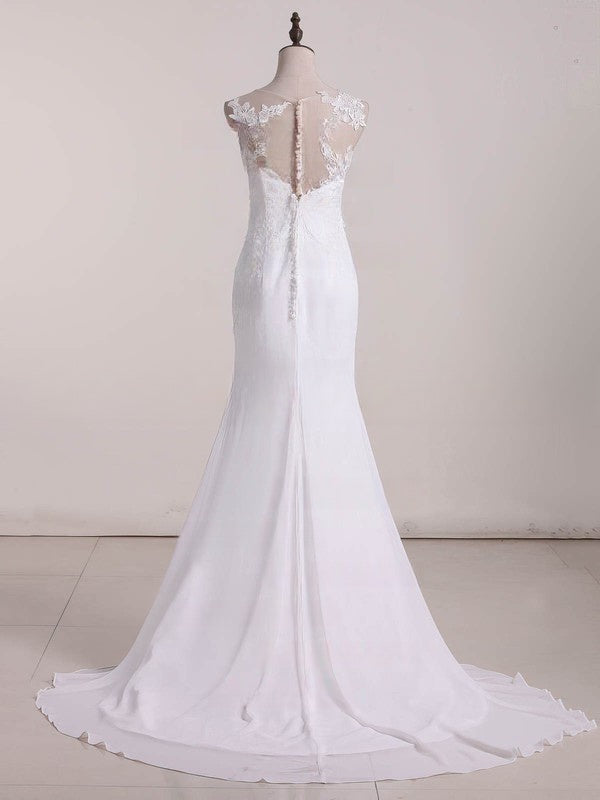 Mermaid Illusion Chiffon Wedding Dress with Appliques Lace